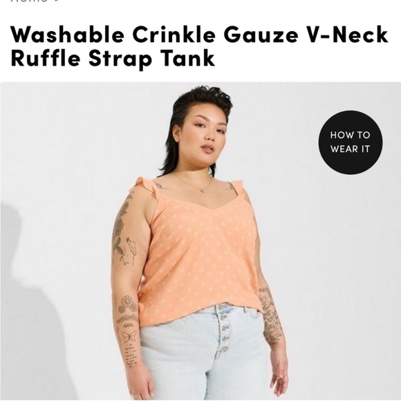 Torrid Washable Crinkle Gauze V-Neck Ruffle Strap Tank - Picture 4 of 9